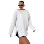 TrendSeninle Kadın Bisiklet Yakalı Yanı Yarım Fermuar Detaylı Sweatshirt, L, Beyaz