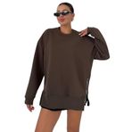 TrendSeninle Kadın Bisiklet Yakalı Yanı Yarım Fermuar Detaylı Sweatshirt, L, Kahverengi