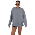 TrendSeninle Kadın Bisiklet Yakalı Yanı Yarım Fermuar Detaylı Sweatshirt, M, Füme
