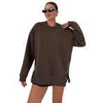 TrendSeninle Kadın Bisiklet Yakalı Yanı Yarım Fermuar Detaylı Sweatshirt, M, Kahverengi