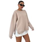 TrendSeninle Kadın Bisiklet Yakalı Yanı Yarım Fermuar Detaylı Sweatshirt, XL, Bej