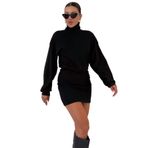 TrendSeninle Kadın Boğazlı Bel Lastikli İnterlok Mini Elbise, M, Siyah