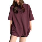 Trendseninle Kadın Bordo Bisiklet Yaka Thousand Baskılı Oversize T-Shirt, L