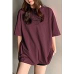 Trendseninle Kadın Bordo Bisiklet Yaka Thousand Baskılı Oversize T-Shirt, M