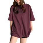 Trendseninle Kadın Bordo Bisiklet Yaka Thousand Baskılı Oversize T-Shirt, S