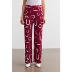 Trendseninle Kadın Bordo Desenli Boru Paça Pantolon, S