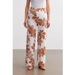 Trendseninle Kadın Camel-Beyaz Çiçek Desenli Boru Paça Pantolon, S