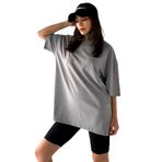 Trendseninle Kadın Düz Renk Gri Oversize T-Shirt, XL