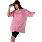 Trendseninle Kadın Düz Renk Pembe Oversize T-Shirt, S