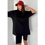 Trendseninle Kadın Düz Renk Siyah Oversize T-Shirt, L