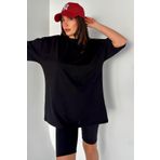 Trendseninle Kadın Düz Renk Siyah Oversize T-Shirt, M