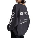 Trendseninle Kadın Füme Retro Sırt Ve Kolları Baskılı Oversize Bisiklet Yaka Reglan Kol Sweatshirt L Ts-Rteooors