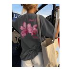 Trendseninle Kadın Füme Simple Joy Baskılı Oversize Tişört, S