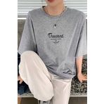 Trendseninle Kadın Gri Bisiklet Yaka Thousand Baskılı Oversize T-Shirt, L