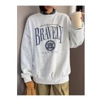 Trendseninle Kadın Gri Bravely Baskılı Oversize Bisiklet Yaka Sweatshirt M Ts-Dddss