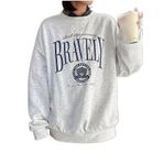 Trendseninle Kadın Gri Bravely Baskılı Oversize Bisiklet Yaka Sweatshirt Xl Ts-Dddss