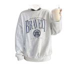 Trendseninle Kadın Gri Bravely Baskılı Oversize Bisiklet Yaka Sweatshirt, XL