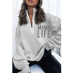 Trendseninle Kadın Grimenaj Mama Life Baskılı Oversize Yarım Fermuarlı Sweatshirt, S