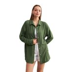 Trendseninle Kadın Haki Yeşil Oversize Uzun Krinkıl Gömlek, Standart