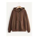 TrendSeninle Kadın Kahve Oversize Sweatshırt Fermuarlı Kahverengi L/XL