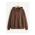TrendSeninle Kadın Kahve Oversize Sweatshırt Fermuarlı Kahverengi S/M