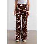 Trendseninle Kadın Kahverengi Desenli Boru Paça Pantolon;Kahverengi,Xl