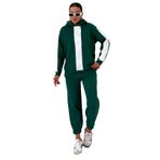 TrendSeninle Kadın Kapüşonlu Kol Ve Göğüs Dikey Kalın Şeritli Alt-Üst Eşofman Takımı, M, Nefti Yeşil