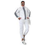 TrendSeninle Kadın Kapüşonlu Kol Ve Göğüs Dikey Kalın Şeritli Alt-Üst Eşofman Takımı, S, Beyaz