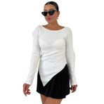 TrendSeninle Kadın Kayık Yakalı V Kesim Biyeli İnterlok Bluz, S, Beyaz