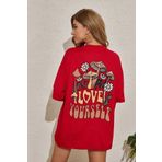 Trendseninle Kadın Kırmızı Love Yourself Baskılı Oversize T-shirt