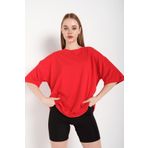TrendSeninle Kadın Kırmızı Oversize T-shirt Kırmızı L