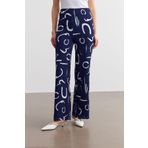 Trendseninle Kadın Lacivert Desenli Boru Paça Pantolon, S
