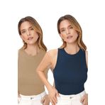Trendseninle Kadın Lacivert Vizon Bisiklet Yaka Sıfır Kol Body Atlet 2li Set, S