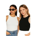 Trendseninle Kadın Lacivert Vizon Bisiklet Yaka Sıfır Kol Body Atlet 2Li Set;Siyah,Beyaz,M