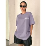 Trendseninle Kadın Lila Bisiklet Yaka Cherish Time Baskılı Oversize T-Shirt