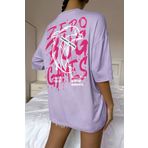 Trendseninle Kadın Lila Bisiklet Yaka Games Baskılı Oversize T-Shirt, S