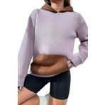 Trendseninle Kadın Lila Düz Kahve Detay Kapüşonlu Oversize Sweatshirt M Ts-Tuunnelll