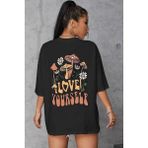 Trendseninle Kadın Love Yourself Baskılı Oversize T-Shirt - XL - Siyah