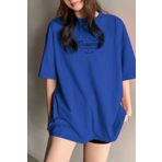 Trendseninle Kadın Mavi Bisiklet Yaka Thousand Baskılı Oversize T-Shirt, M