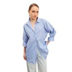 Trendseninle Kadın Mavi Oversize Çift Renk Çizgili Gömlek, Tek Ebat