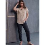 Trendseninle Kadın Müslin Yaka Patlı Yarım Düğmeli Gömlek Bej - 3XL