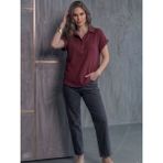 Trendseninle Kadın Müslin Yaka Patlı Yarım Düğmeli Gömlek Bordo - 2XL