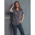 Trendseninle Kadın Müslin Yaka Patlı Yarım Düğmeli Gömlek Füme - 2XL