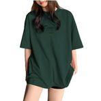 Trendseninle Kadın Nefti Yeşili Bisiklet Yaka Thousand Baskılı Oversize T-Shirt, M