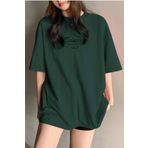 Trendseninle Kadın Nefti Yeşili Bisiklet Yaka Thousand Baskılı Oversize T-Shirt, XL