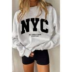 TrendSeninle Kadın NYC Baskılı Bisiklet Yaka Oversize Sweatshirt, L, Gri