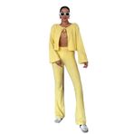 TrendSeninle Kadın Önden Bağcık Detay Fitilli Crop Pantolon Takım, M, SARI