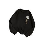 Trendseninle Kadın Papatya Baskılı Siyah Bisiklet Yaka Kadın Sweatshirt