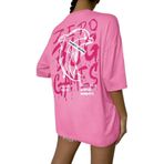 Trendseninle Kadın Pembe Bisiklet Yaka Games Baskılı Oversize T-Shirt, XL