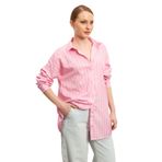 Trendseninle Kadın Pembe Oversize Çift Renk Çizgili Gömlek, Tek Ebat